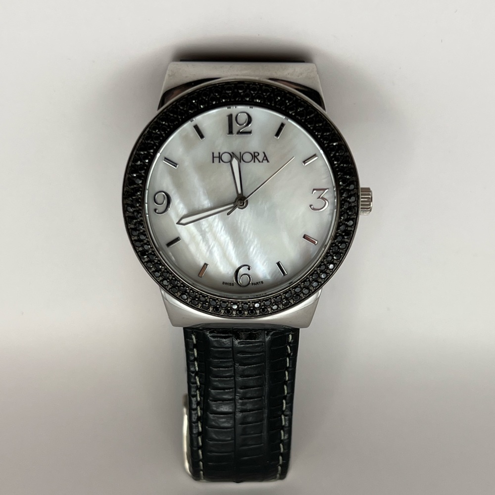 HONORA Mother of Pearl Watch with Black Spinel
